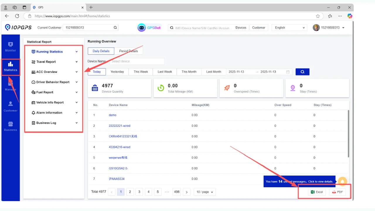 IOPGPS web reports interface with export controls